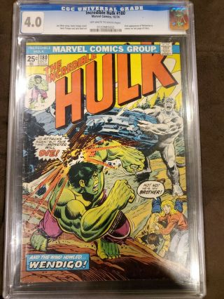 Incredible Hulk 180 Cgc 4.  0 1st Wolverine Cameo Marvel