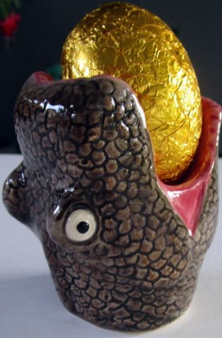 Egg Cup - Glossy Polyresin Open Mouthed Dinosaur Great For Collectors & Kids