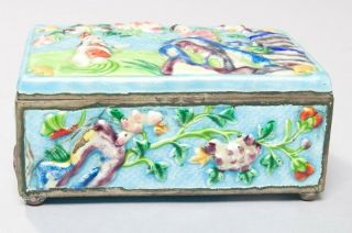 Antique Chinese Pearlized Enamel Repousse Cloisonne Hinged Lid Humidor Box 5 "