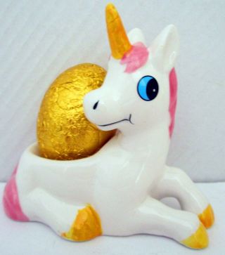 Egg Cup - Glossy Polyresin Pink & White Unicorn Great For Collectors Or Kids Bn