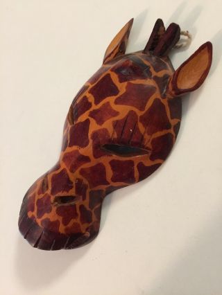 Hand Carved & Painted Wood Giraffe Mask 8” Africa Safari Decor