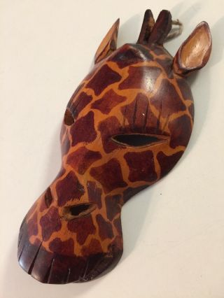 Hand Carved & Painted Wood GIRAFFE MASK 8” Africa Safari Decor 3