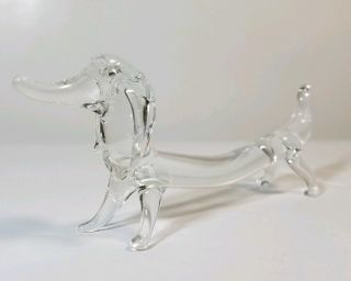 Dachshund Clear Glass Blown Dog Figurine Paperweight Cute Puppy Miniature Euc