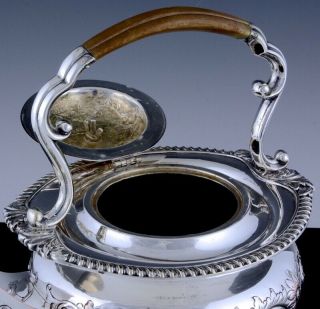 VERY FINE VICTORIAN REPOUSSE SILVER PLATE TIPPING TEAPOT KETTLE ON WARMING STAND 8
