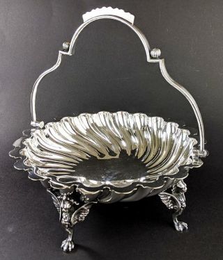 Victorian Winged Lion Silver Plated Swing Handled Basket C1880