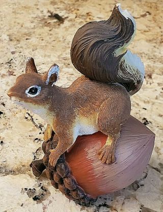 Brown Squirrel On Acorn Figurine – 5½” Tall – Adorable Realistic Detail
