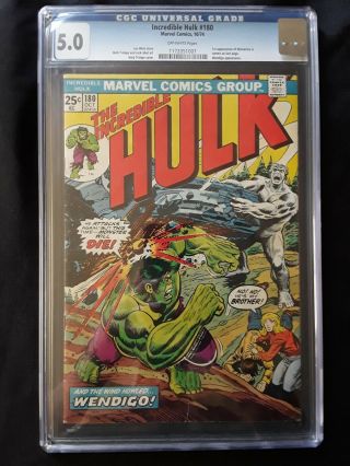 Incredible Hulk 180 (1974) Cgc 5.  0 - 1st Appearance Of Wolverine (cameo) Key