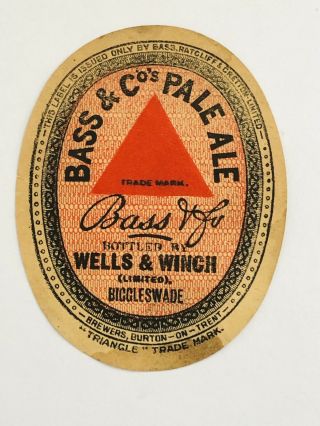Very Rare 1960’s Bass & Co’s Pale Ale Wells & Winch Brewery Beer Bottle Label