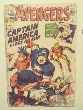 The Avengers 4 2.  0 1st Silver Age Captain America Key Issue Marvel