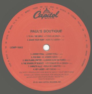 Beastie Boys Paul ' s Boutique LP MEXICO 1989 [LEMP - 1662] Small Hole Punch 5