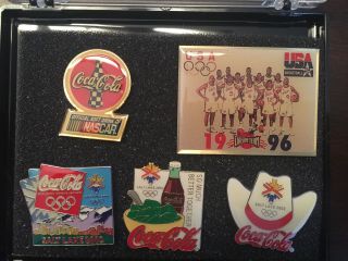 Coca Cola Pins / Set Of 4 Mixed Rare Pins & Large 1996 Nba Dream Team Pin