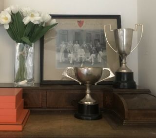 ⭕️ Pair Art Deco Style Trophy Loving Cups English Varsity Ralph Lauren Polo