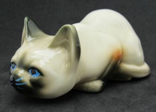 Vtg Seal Chocolate Point Siamese Stalking Crouching Kitty Cat Feline Figurine