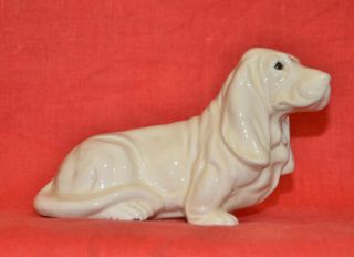 Vintage Basset Hound Dog Figurine White Off - White Porcelain 6 " Japan
