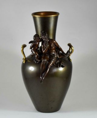 Large Antique Italian Bronze Mounted Cherub & Maiden Vase
