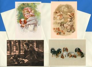 Cavalier King Charles Spaniel 4 Vintage Style Dog Print Greetings Note Cards 2