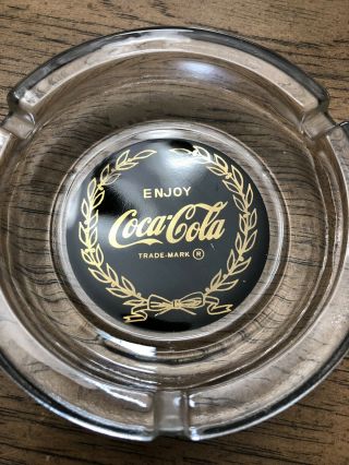 Vintage Coca - Cola Black Lettering Clear Glass Ashtray - - Great