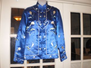 Antique Chinese Royal Blue Silk Jacket/Robe Embroidered w/White Calla Lilies 3