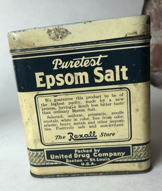 Vintage Rexall Drug Store Tin - Epsom Salt United Drug Company 16 Oz