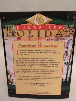 1996 Budweiser Holiday Stein Mug American Homestead 3