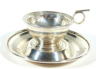 Antique Sterling George Henckel & Co Tea Strainer Cup Saucer Set York
