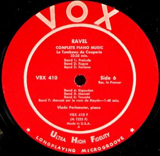 3 LP VOX BOX Ravel VLADO PERLEMUTER Complete Piano Music HORENSTEIN 1961 VBX - 410 2