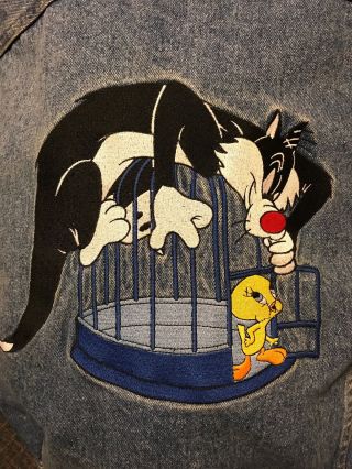 Vintage Jean Denim Acme Clothing Looney Tunes Jacket Sylvester Tweety Size Large