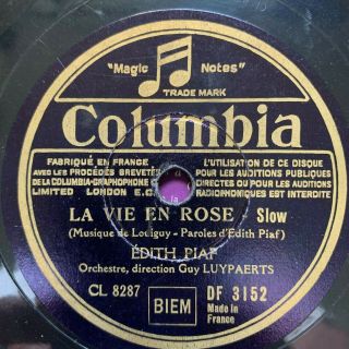French 78 Rpm - Edith Piaf - La Vie En Rose - 1946 - Colombia France Df 3152