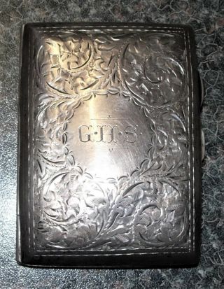 1910 Solid Sterling Silver Engraved & Etched Cigarette Case 66 Grams Birmingham