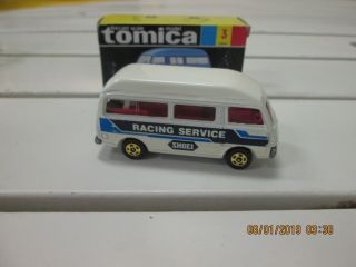Tomica 3 - 3 (1980) NISSAN Caravan Highroof Van RACING SERVICE SHOEI JAPAN MADE 2