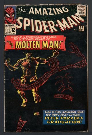 Spider - Man 28 Marvel 1965 2.  0 Good,  Origin And 1st App.  Molten Man
