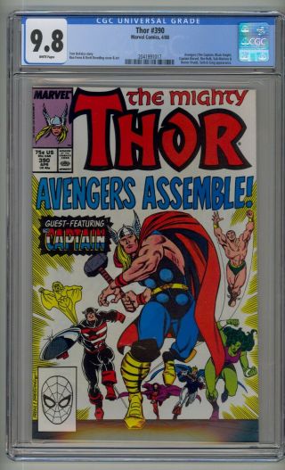 Marvel Thor 390 Cgc Near Mint/mint 9.  8 Captain America Lifts Hammer