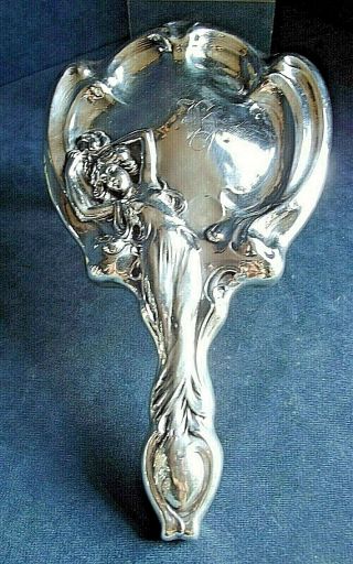 Large 10 " Solid Silver Art Nouveau Hand Mirror C1900 By Webster