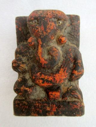 Hindu God Ganesha Figure Rare Antique Old Wood Hand Carved Decorative Statue