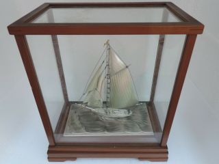 Finest Hand Crafted Japanese Sterling Silver 980 Model Ship Yacht By Seki Japan