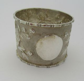 Chinese Silver Napkin Ring Decorated With Chrysanthemums & Bamboo,  Zee Wo Sewo