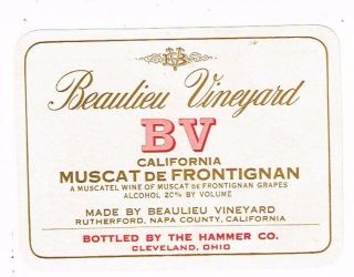 1940s California Napa Beaulieu Vineyard Muscat De Frontignan Wine Label