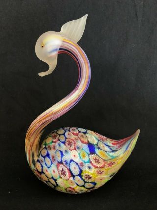 Vintage Murano Italy Millefiori Glass Swan Art Glass Swan Bird,  Nr