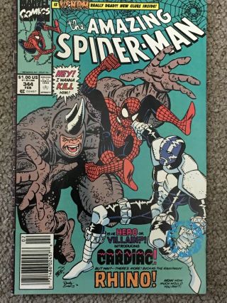 Spider - Man 344 Marvel 1991.  First App Of Cletus Kasady (carnage),  Rhi