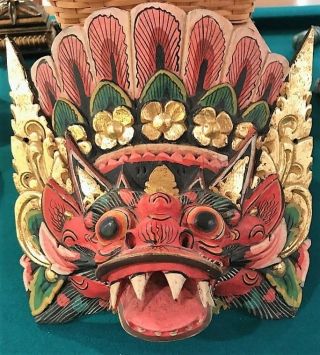 Balinese Mask,  Barong Mythological Bali King Wooden Mask Decor Sculpture Asian