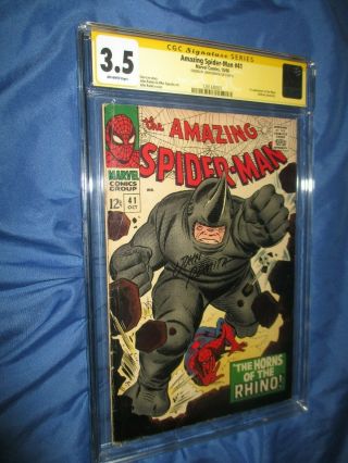 Spiderman 41 Cgc 3.  5 Ss Signed By John Romita Sr 1st Rhino App 1966