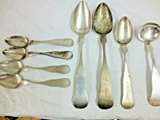 8 R H Bailey Woodstock Vt 1830 Sterling Coin Silver Serving Spoons 210 Grams