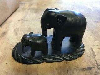 Antique Vintage Tribal Black Ebony Wood Carved Elephant Pair