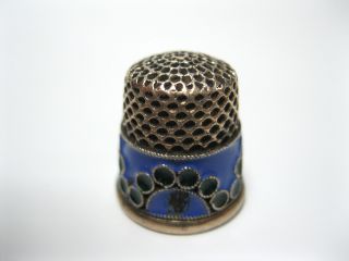 Vintage Russian Enameled Silver Thimble Hallmarked 1927 - 1957 stamp Head 916 USSR 4