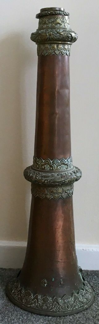 Large Antique Tibetan Copper & Brass Ceremonial Dragon Horn 2