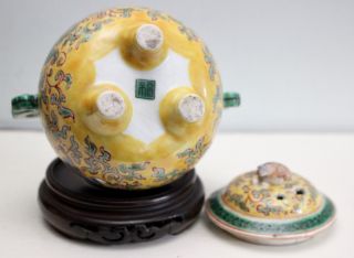 Antique Chinese Imperial Yellow Porcelain Tripod Lidded Pot,  Deer Handle & Seal 7