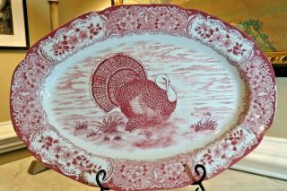 Vintage Corona Turkey Platter Pink & White Transferware - Make In Japan