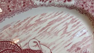 Vintage Corona Turkey Platter Pink & White Transferware - Make in Japan 7