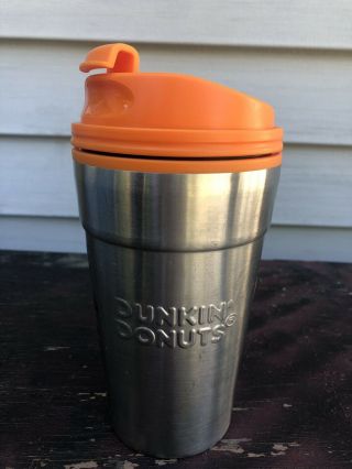 Dunkin ' Donuts 2012 Stainless Steel Travel Tumbler Cup Mug with 3D Logos EUC 3