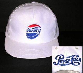Vtg Pepsi Cola Usa Embroidered Bottle Cap White Snapback Hat Collector Gift Nos